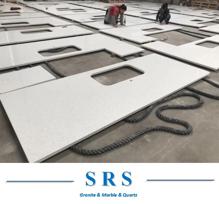 Engineered Stone Artificial Stone Solid Surface Slabs Tiles Crystal /Pure White Black Calacatta Quartz for Kitchen Counter Tops Benchtop Vanity Tops