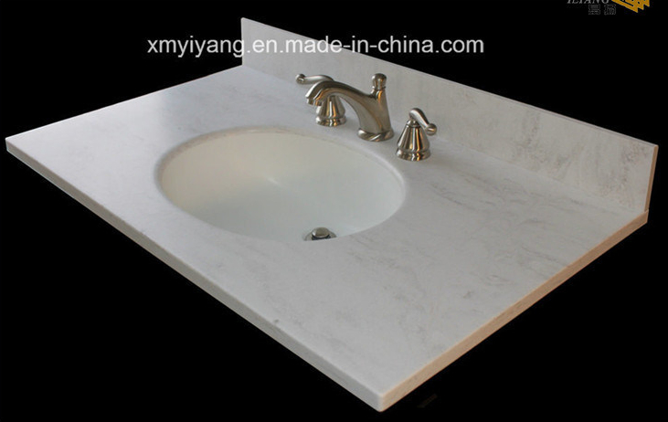 Artificial White Marble Countertop for Bathroom Vanity Top Sink Hotel Projects