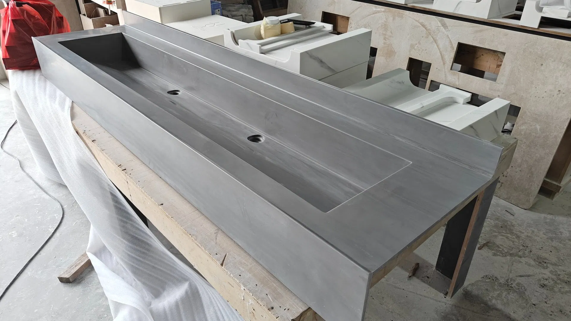 OEM Factory Wholesale Price Grey and White Marble Artificial Stone Acrylic Solid Surface Customized Long Bathroom Vanities Units Wholesale Bath Vanity Top