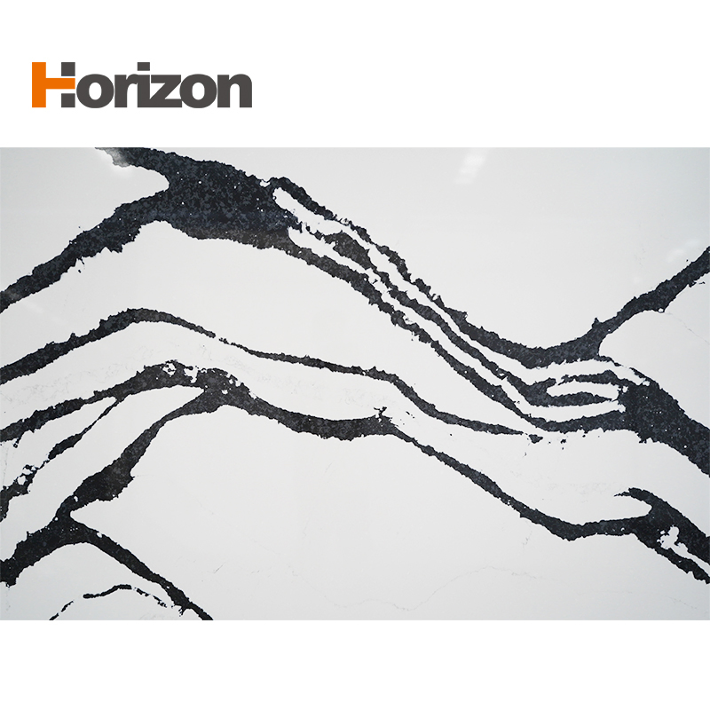 Black and White Quartz Stone with Pattern Calacatta Quartz Slab