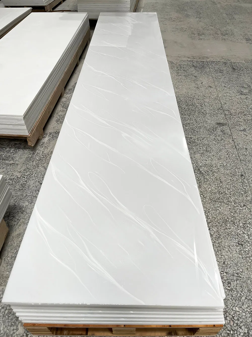 Sleek Modern White Acrylic Kitchen Worktop with Marble Finish