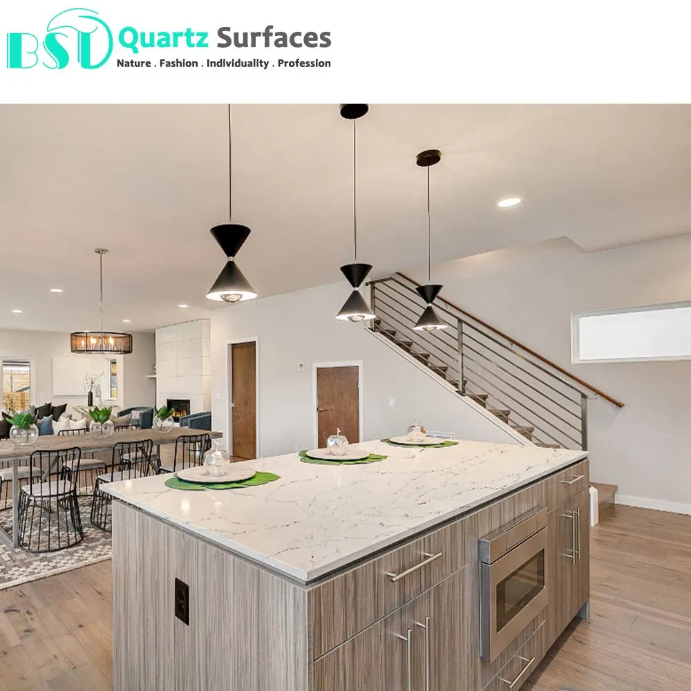 Golden Veined Artificial Quartz Stone for Countertop