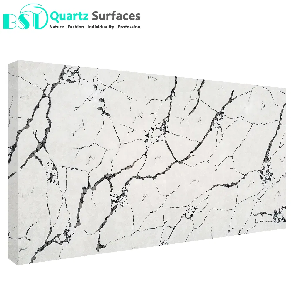 Prefab Calacatta Artificial Quartz Stone Kitchen Countertop with Bullnose Edging