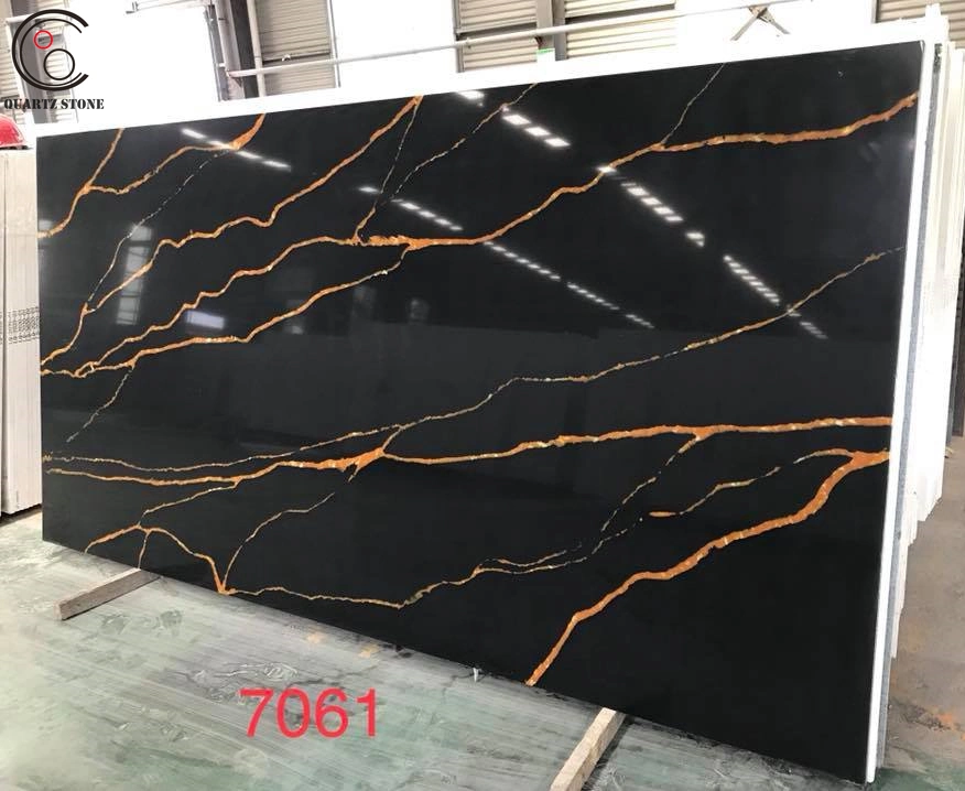 Wonderful Black Calacatta Marble Quartz Stone with Gold Veins for Worktop