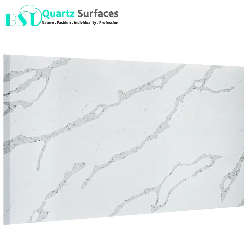 Calacatta White Veined Quartz Stone for Kitchen Countertop