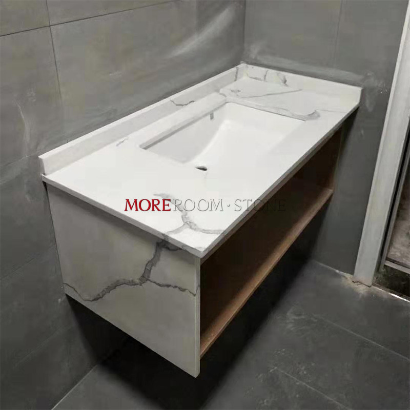 Bench Top Countertops Design Artificial White Marble Quartz Stone Bathroom Vanity Top