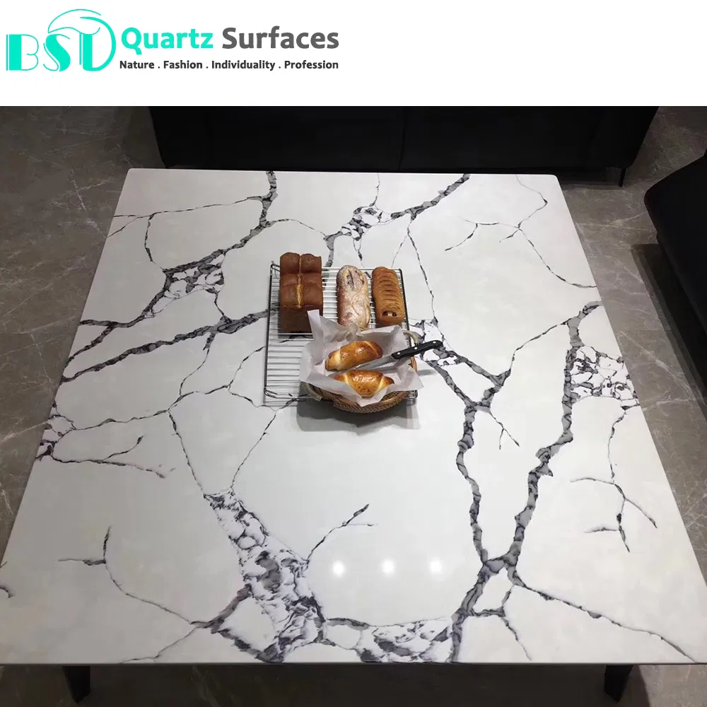 Prefab Calacatta Artificial Quartz Stone Kitchen Countertop with Bullnose Edging