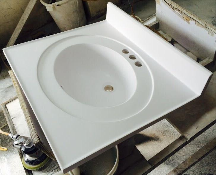 Hot Sale Artificial Stone 3 Holes Wash Basin Glossy White Cultured Marble Vanity Top