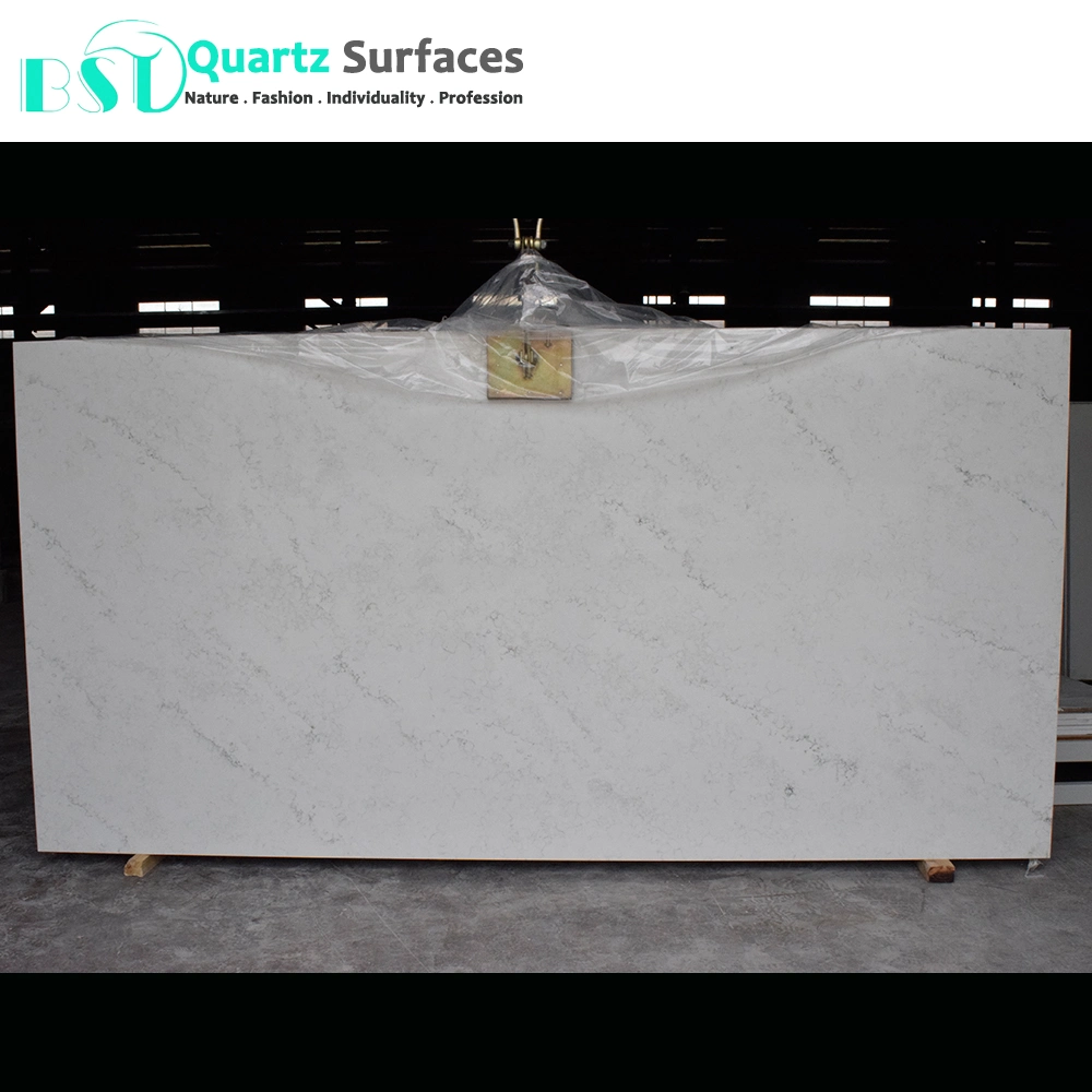 Carrara Marble Veined Quartz Stone with Pure White Body Slabs