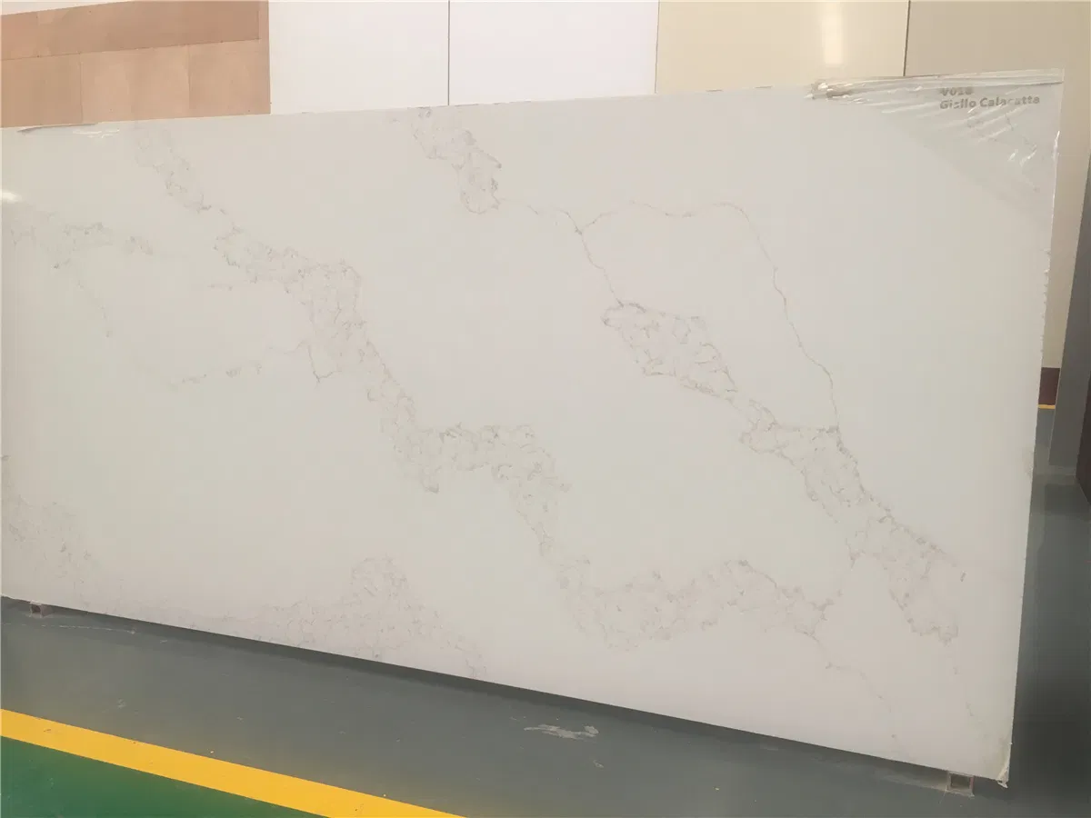 New Design Calacatta Quartz with Faint Lines for Indoor Decoration
