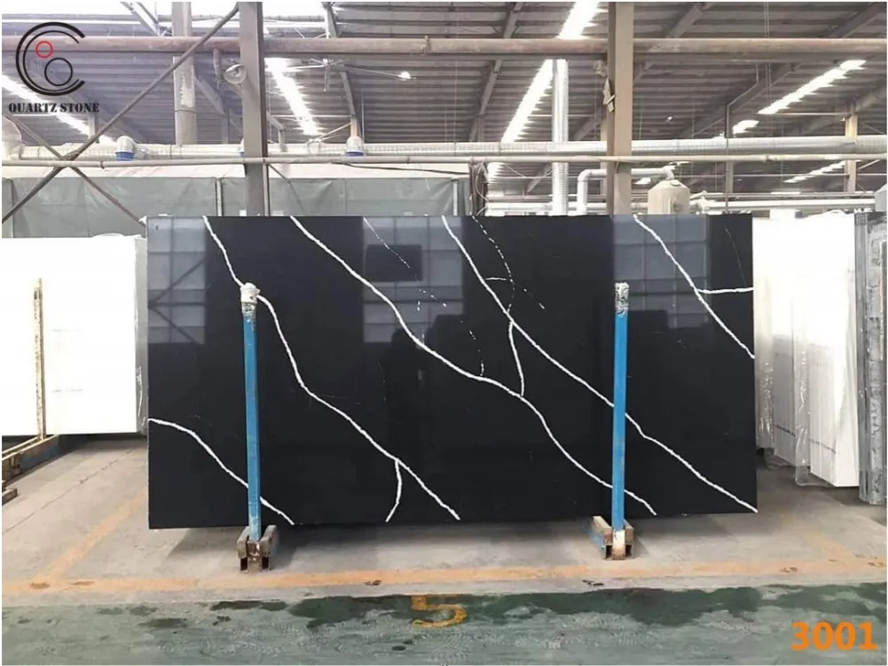 Black Artificial Marble Calacatta Quartz Stone Slab Used for Kitchen Countertops