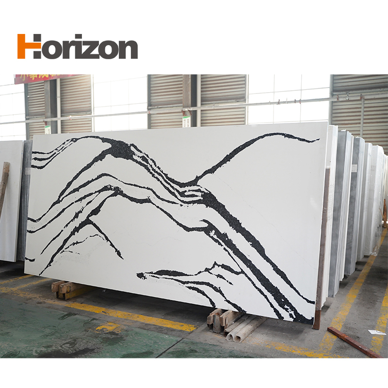 Black and White Quartz Stone with Pattern Calacatta Quartz Slab