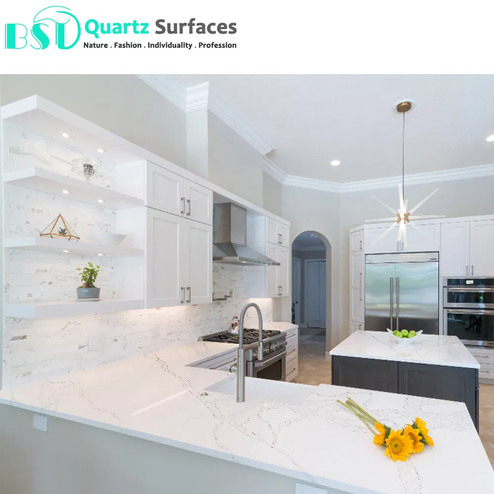 Calacatta White Veined Quartz Stone for Kitchen