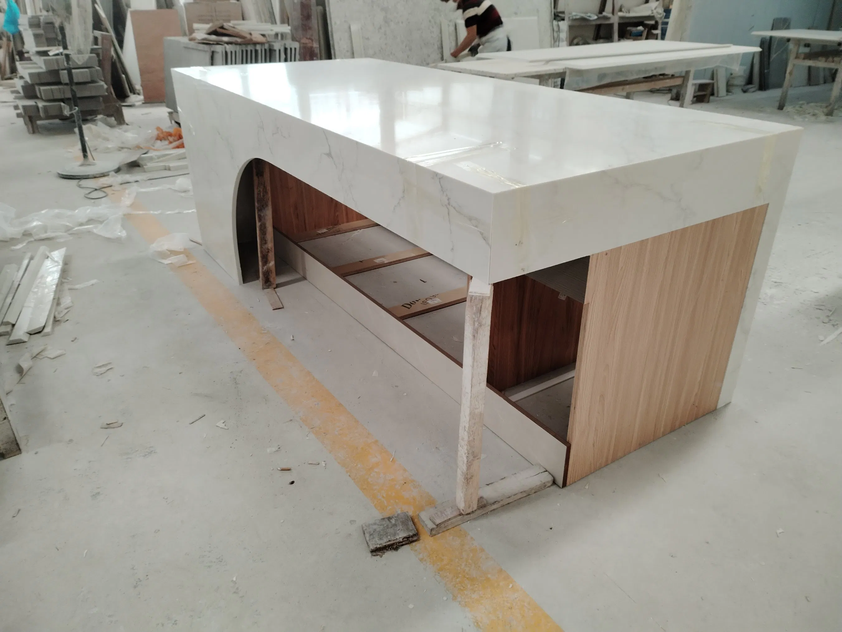 Zero Crystalline Silica Surface Environmental Protection and Safety Engineered White Quartz Kitchen Island Countertop Luxury Quartz Slab