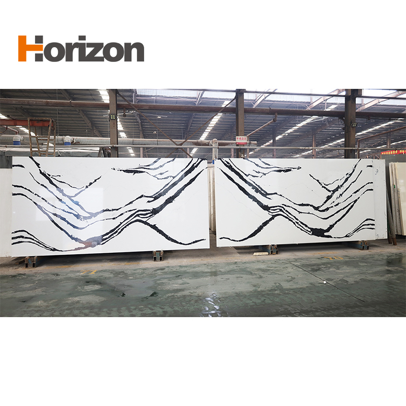 Black and White Quartz Stone with Pattern Calacatta Quartz Slab