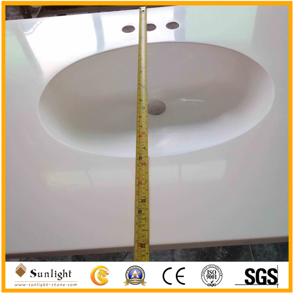 High Quality Artificial White Stone Cultured Marble Vanity Top with Sink for Hotel