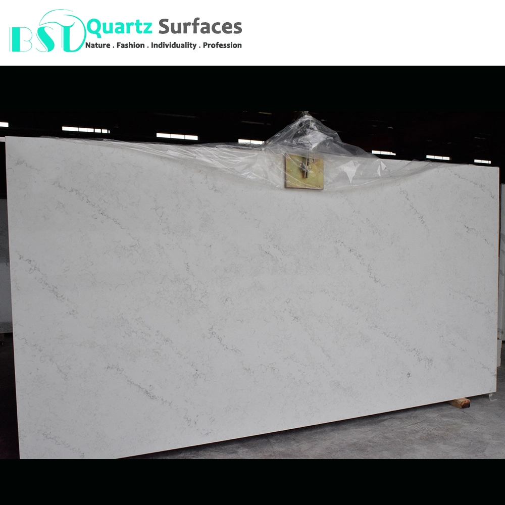 Carrara Marble Veined Quartz Stone with Pure White Body Slabs