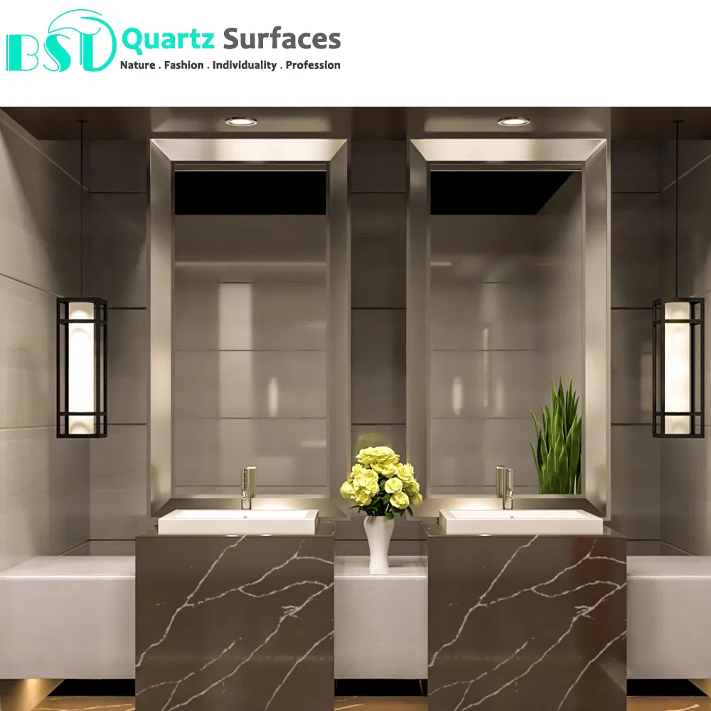 Chocolate Brown Veined Calacatta Artificial Quartz Stone for Countertops