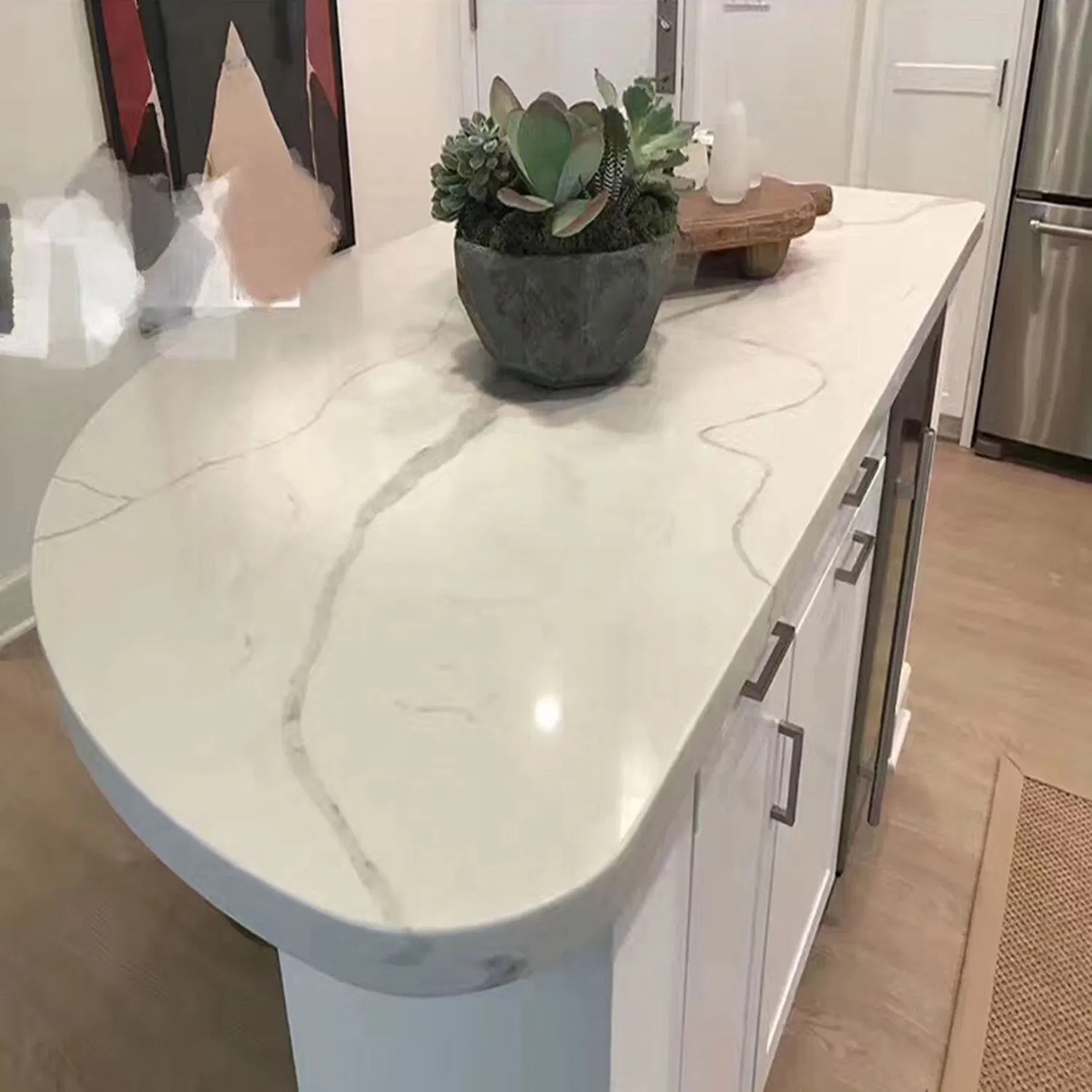Hot Selling White Artificial Calacatta Solid Surface Quartz Countertop in America