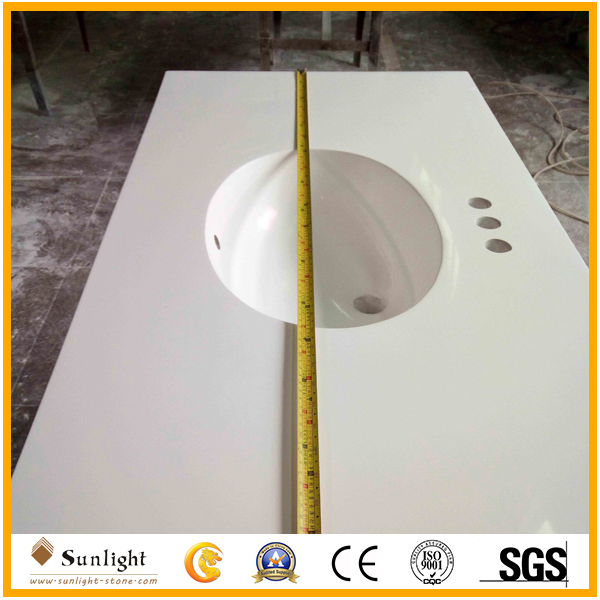 High Quality Artificial White Stone Cultured Marble Vanity Top with Sink for Hotel
