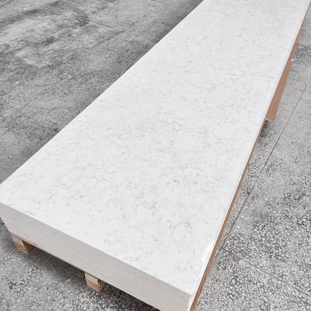 Sleek Modern White Acrylic Kitchen Worktop with Marble Finish