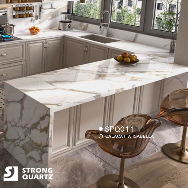 2cm/3cm New Design Calacatta Isabella Surface Heat-Trasfer Printing Quartz for Building Material