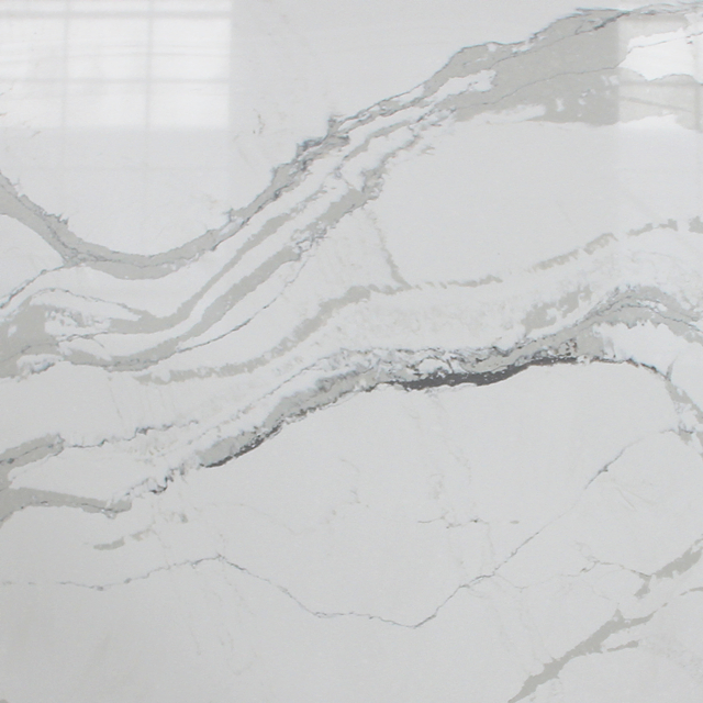Shandong Calacatta Gold Veined Quartz Stone Slab for Kitchen Countertop