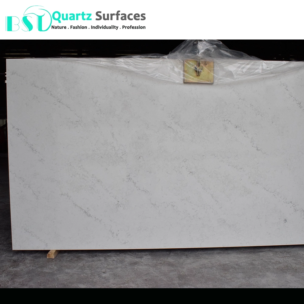 Carrara Marble Veined Quartz Stone with Pure White Body Slabs