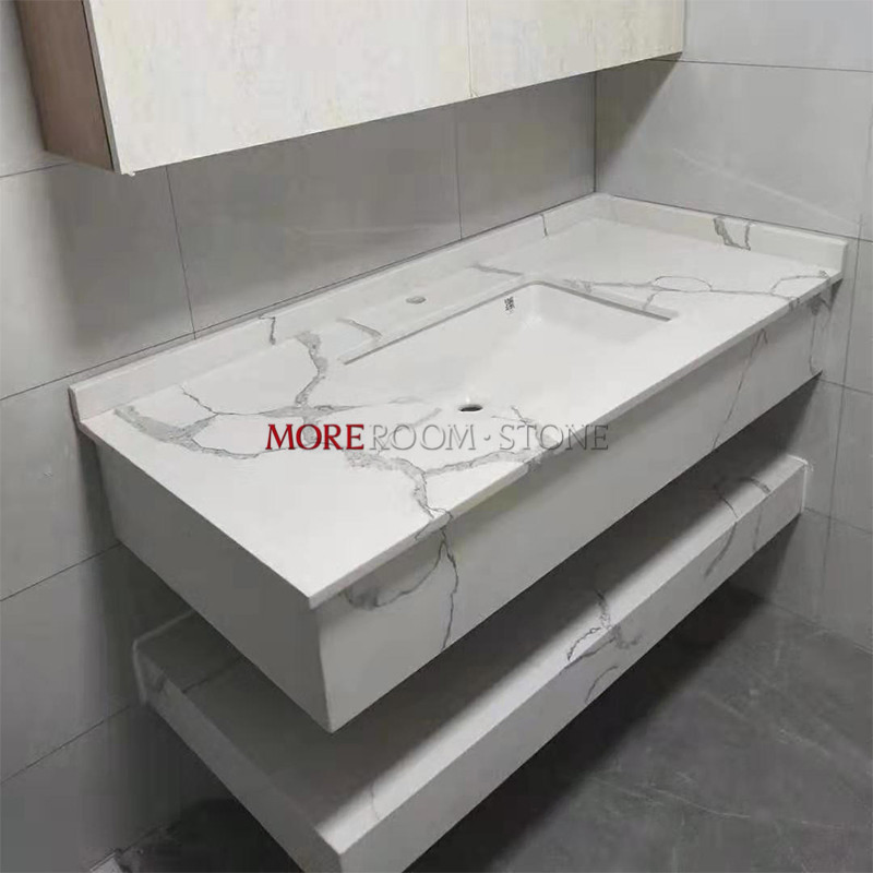 Bench Top Countertops Design Artificial White Marble Quartz Stone Bathroom Vanity Top