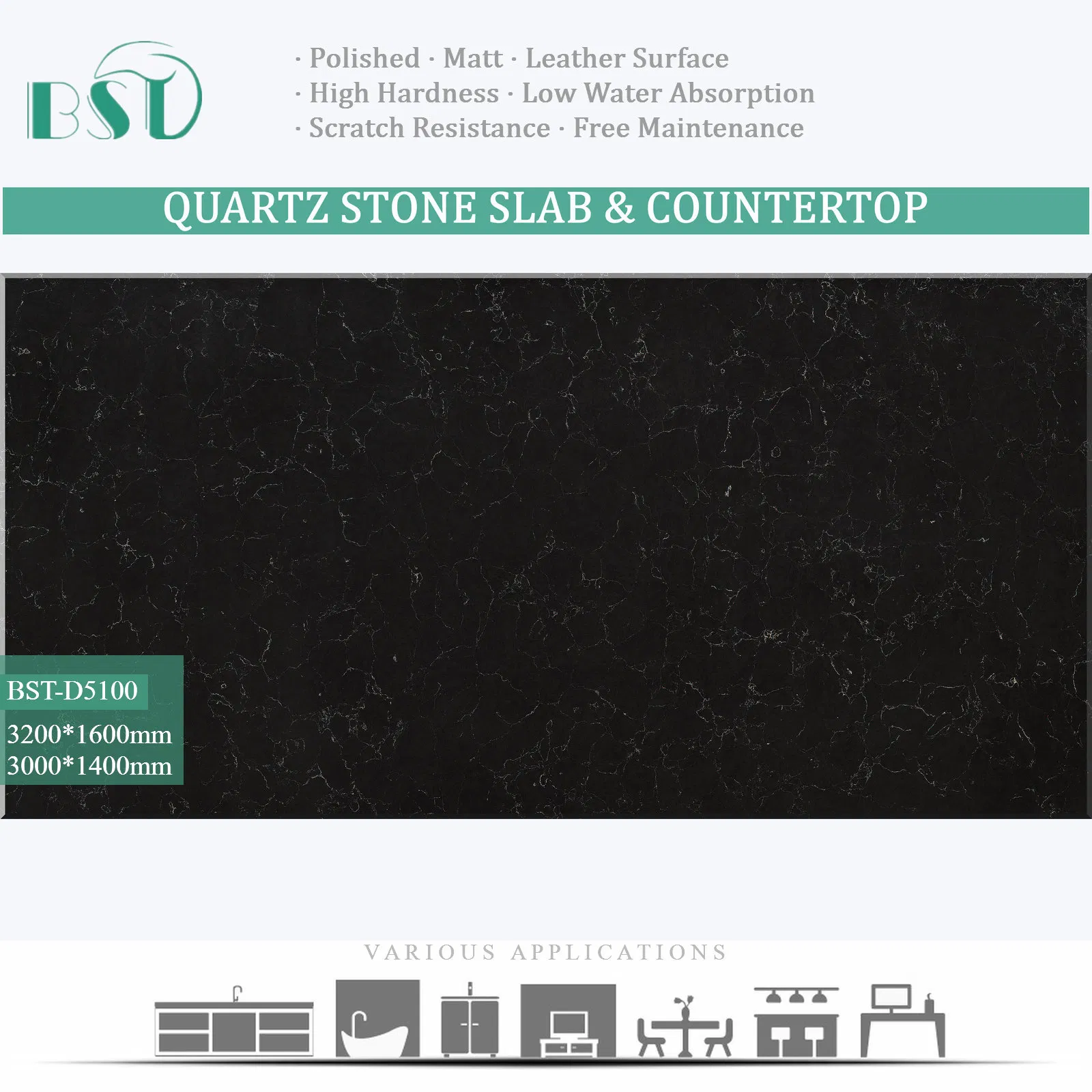 Calacatta Silica-Free Quartz Slab Non-Silica Premium Countertop for Safe Living
