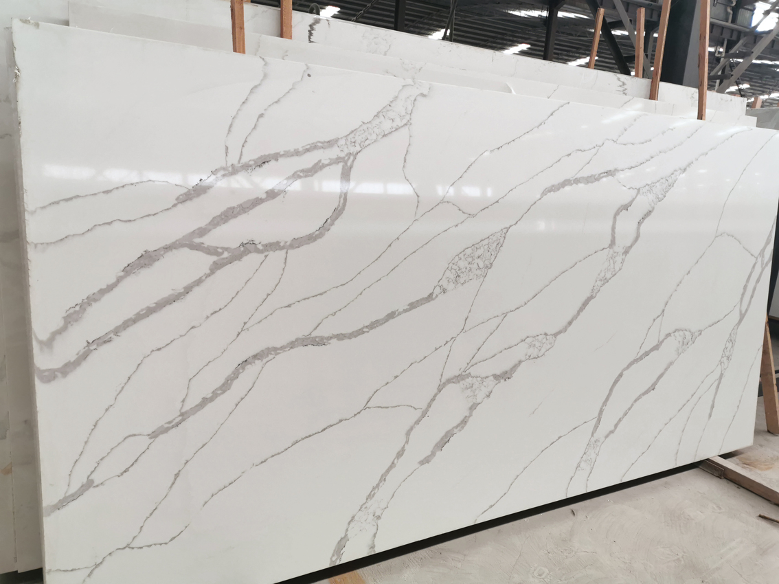 Artificial Marble Quartz Slab Calaatta White Quartz Vanity Top for Engineering