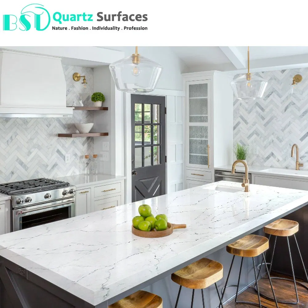 Golden Veined Artificial Quartz Stone for Countertop