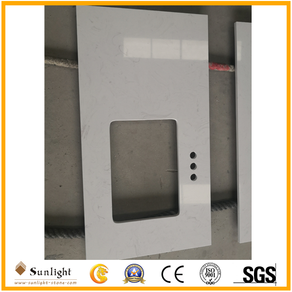 Customize Cheep Carrara White Artificial Marble Bathroom Vanity Tops