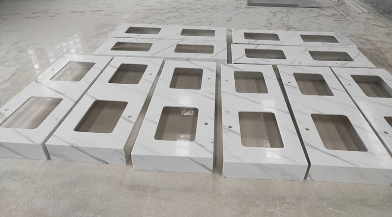 Factory Wholesale Price 24, 36 Inch Double Bowl Artificial Stone Marble Quartz Corian Solid Surface Bathroom Vanity Cabinet Bathroom Vanity Top