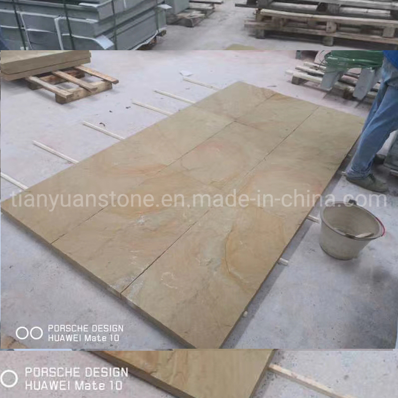 Yellow Wooden/Vein Sandstone Mushroom with Natural Split Surface