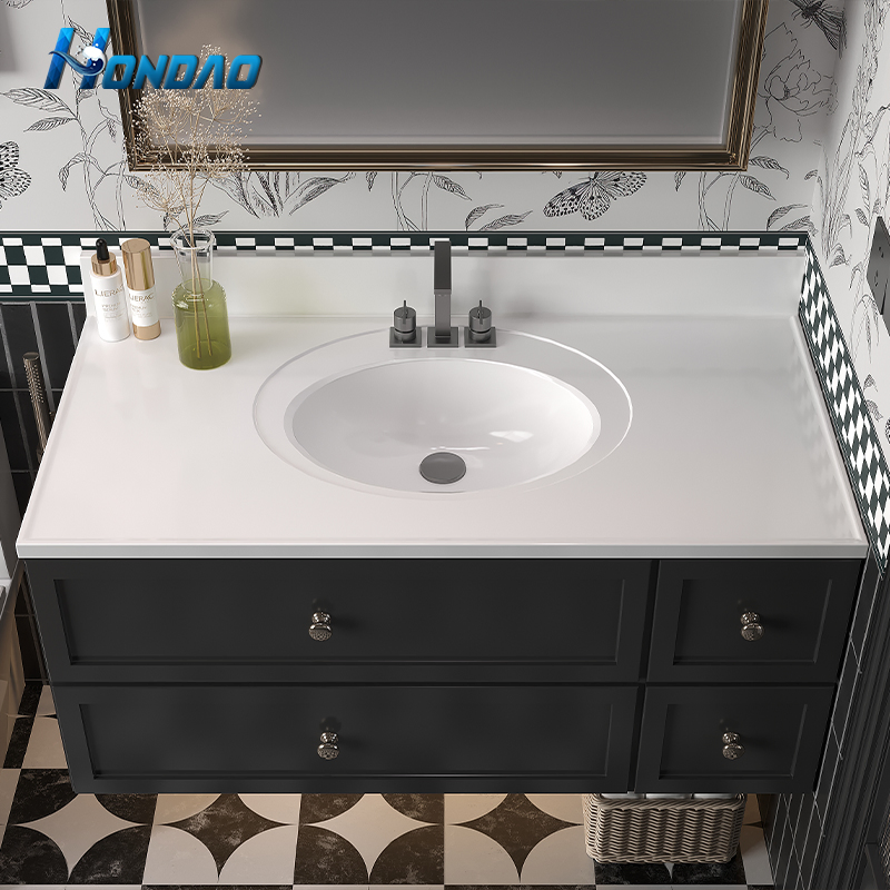 Hot Sale Artificial Stone 3 Holes Wash Basin Glossy White Cultured Marble Vanity Top