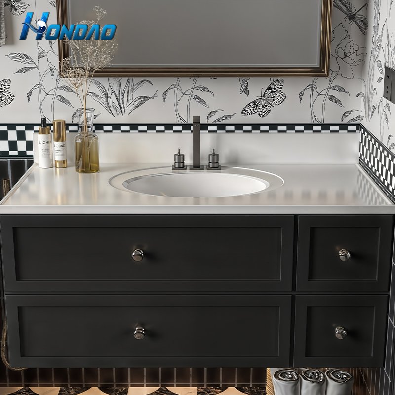 Hot Sale Artificial Stone 3 Holes Wash Basin Glossy White Cultured Marble Vanity Top