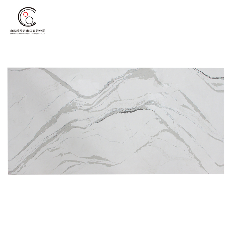 Shandong Calacatta Gold Veined Quartz Stone Slab for Kitchen Countertop