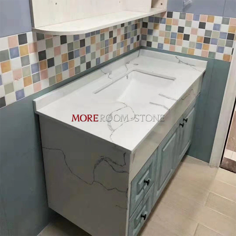 Bench Top Countertops Design Artificial White Marble Quartz Stone Bathroom Vanity Top