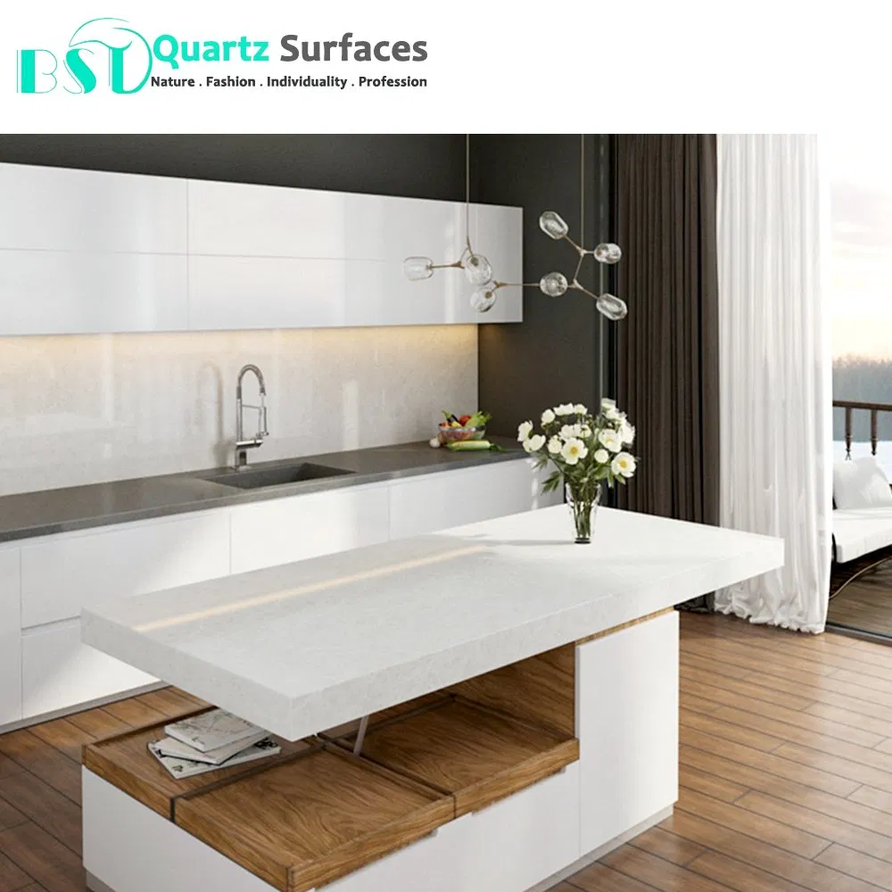 Popular Grey Veined Engineered Quartz Stone for Countertops