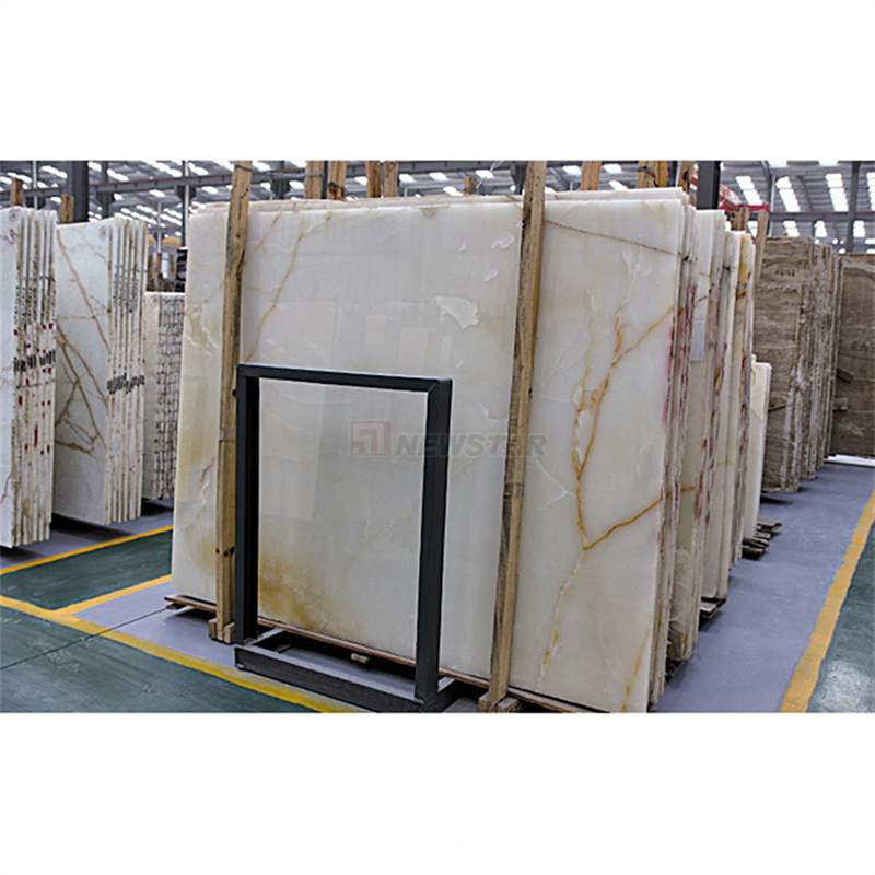 Newstar Natural Backlit Onyx Glass Panel Wall Tile Countertop Onyx Marble Slab Transparent White Onyx Translucent Stone