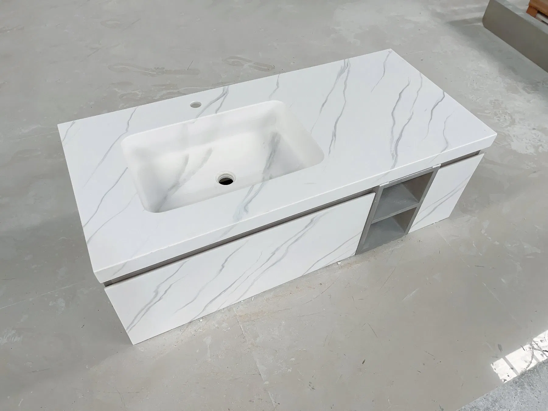 OEM Factory Wholesale Price Grey and White Marble Artificial Stone Acrylic Solid Surface Customized Long Bathroom Vanities Units Wholesale Bath Vanity Top