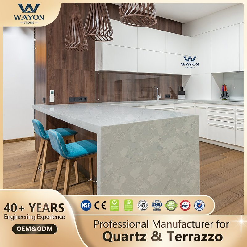 2024 Artificial Quartz Slabs Bianco Drift Engineered Stone Misty Grey Flows Veins Solid Surfaces for Kitchen Countertops Benchtop