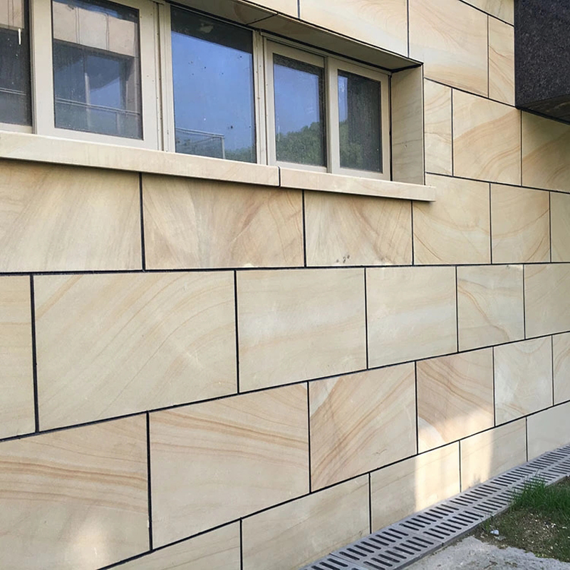 Yellow Wooden Honed Sandstone for Wall Landscape