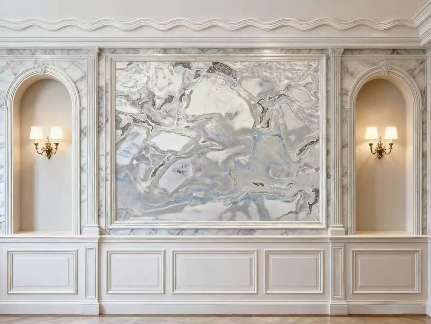 Fendi White Natural Marble Has Three Diverse Applications: Villa Interiors, Countertops, and Backsplashes.