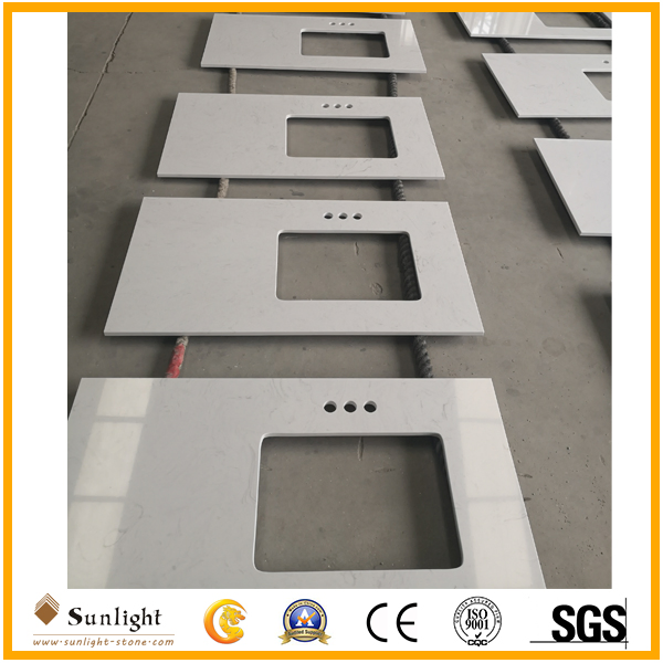 Customize Cheep Carrara White Artificial Marble Bathroom Vanity Tops