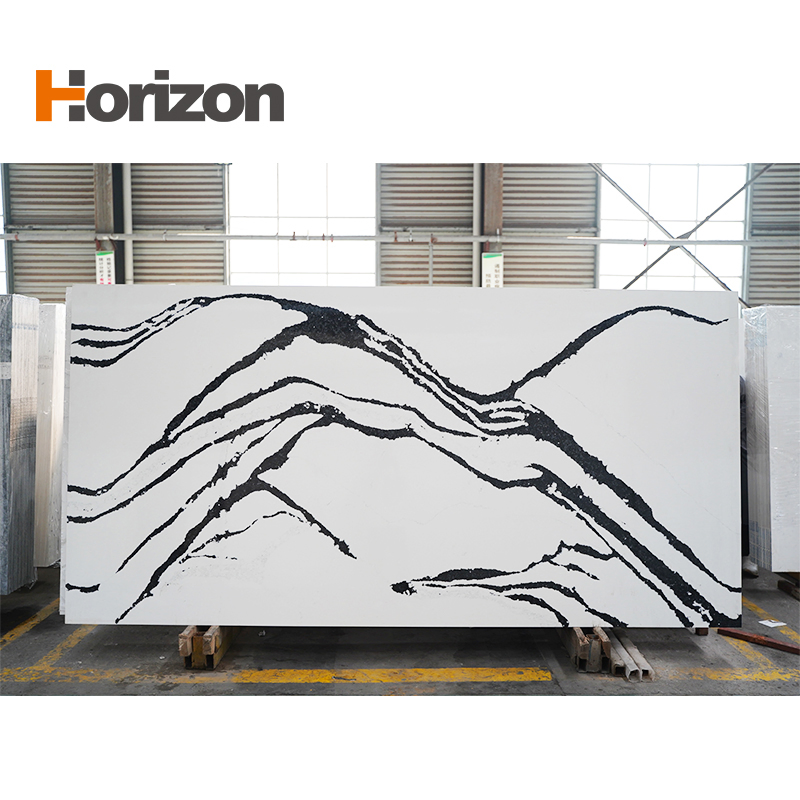 Black and White Quartz Stone with Pattern Calacatta Quartz Slab