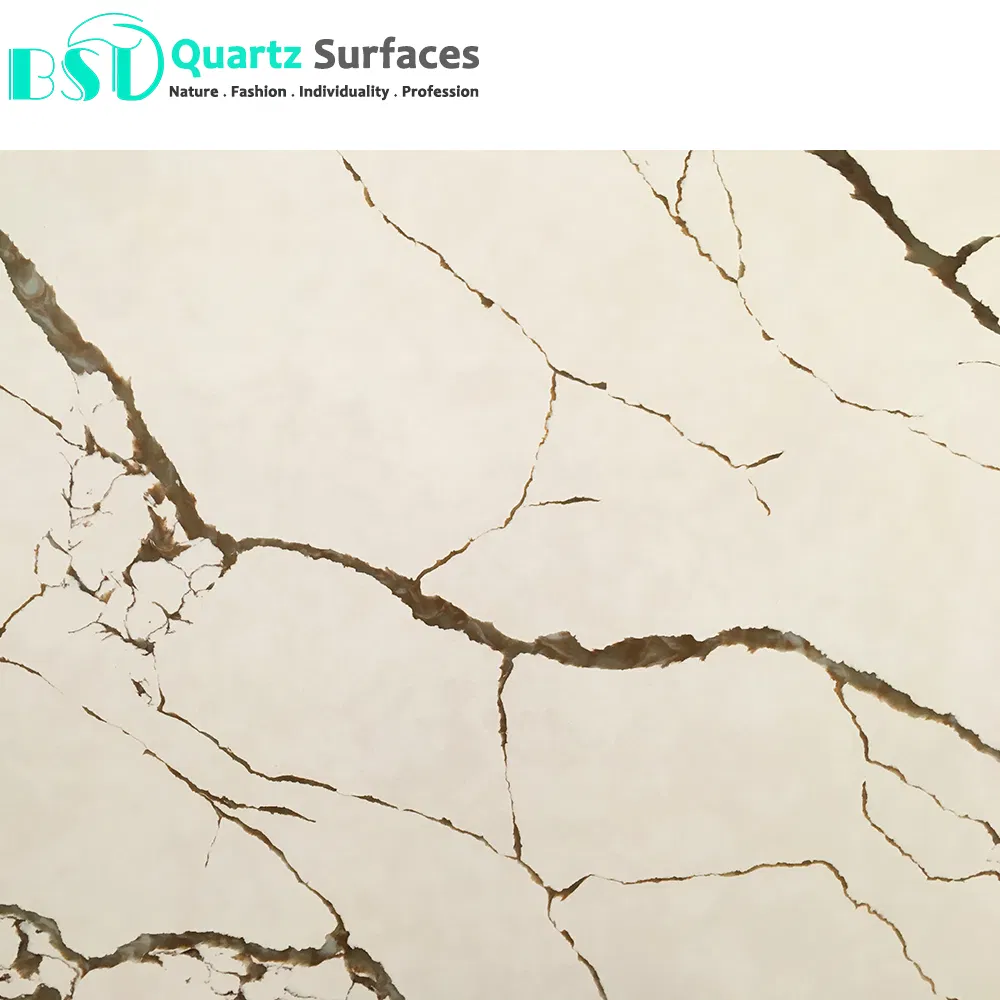 Prefab Calacatta Artificial Quartz Stone Kitchen Countertop with Bullnose Edging