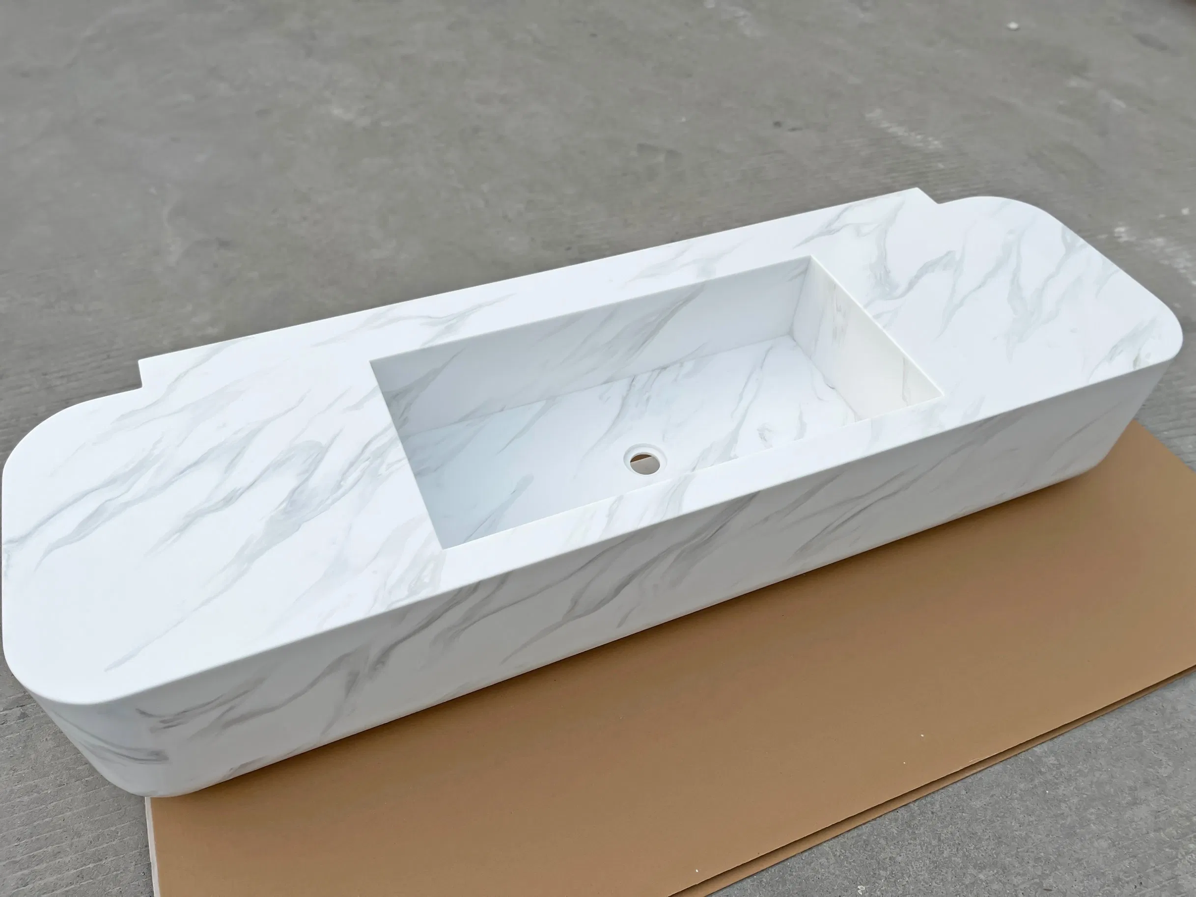 OEM Factory Wholesale Price Grey and White Marble Artificial Stone Acrylic Solid Surface Customized Long Bathroom Vanities Units Wholesale Bath Vanity Top