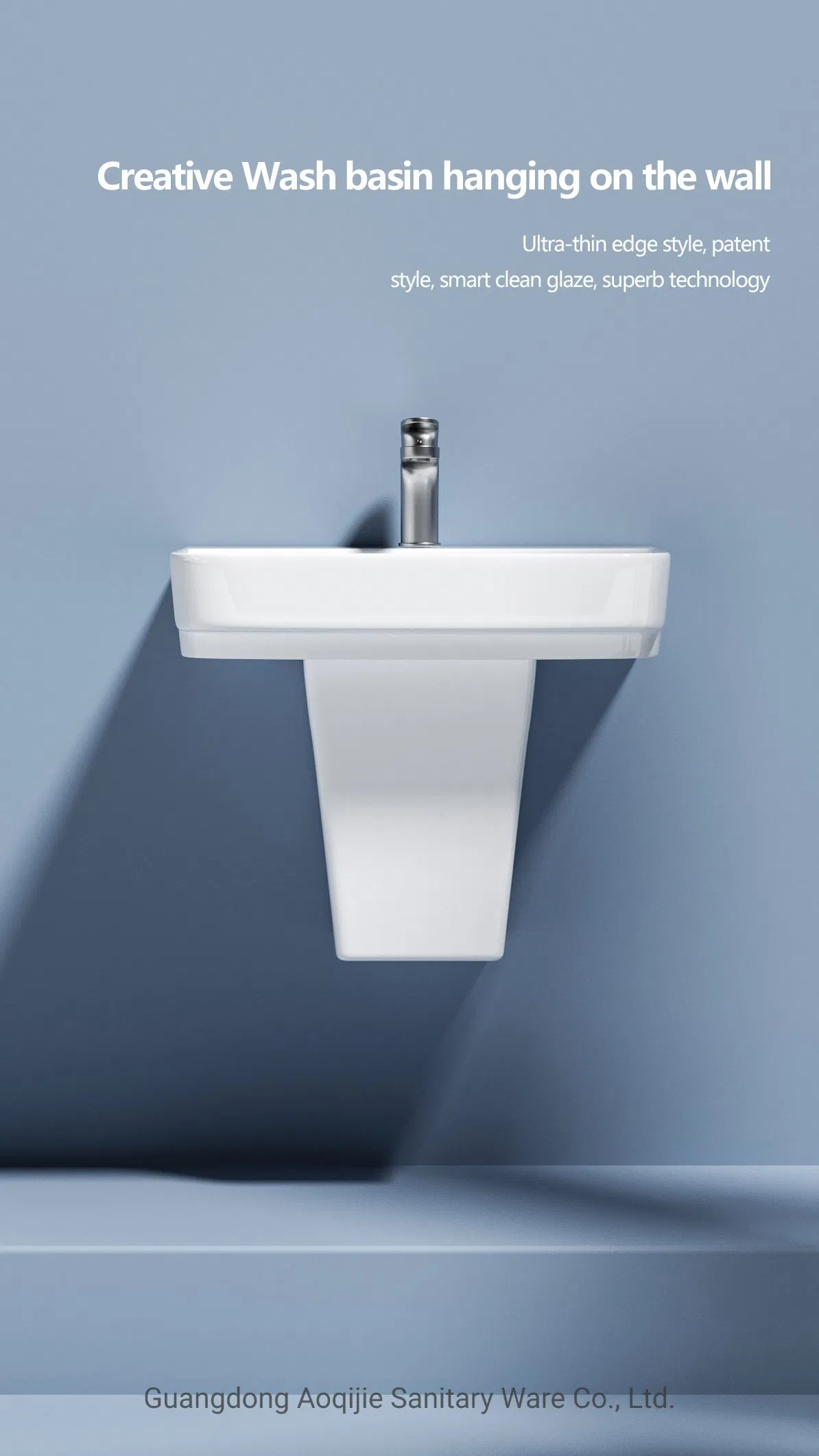 Patent Deisgn High Quality Wholesale Half Pedestal Washing Basin Bathroom Semi Pedestal Basin Unique Rectangle Sinks Wall Hung Basin